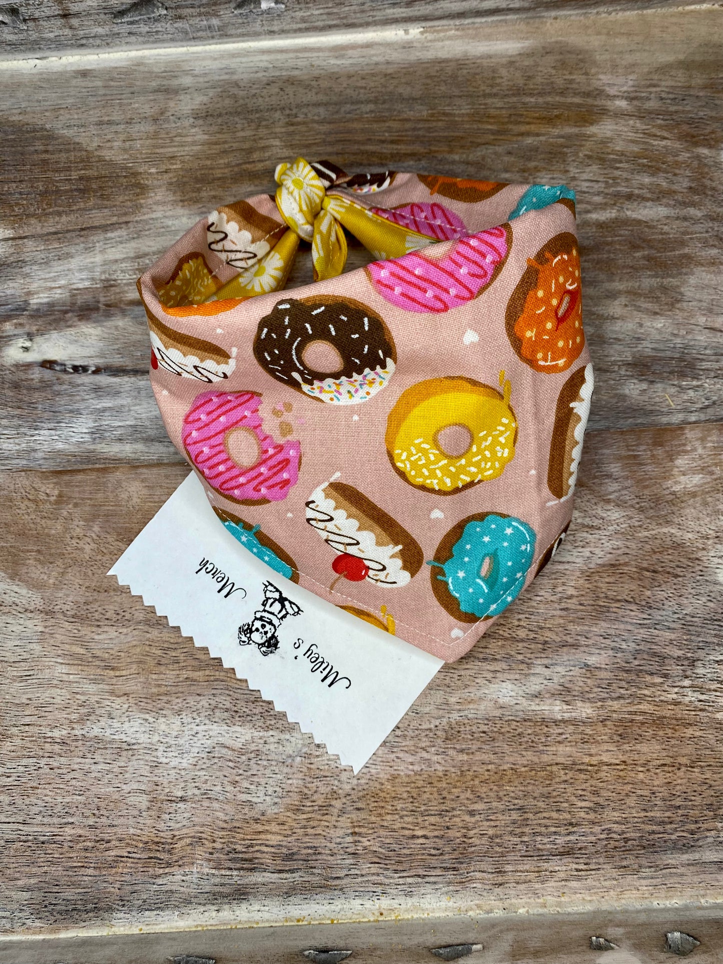Tie on Dog Bandana, Reversible Dog Bandana, Donut & Bumble Bee Pattern