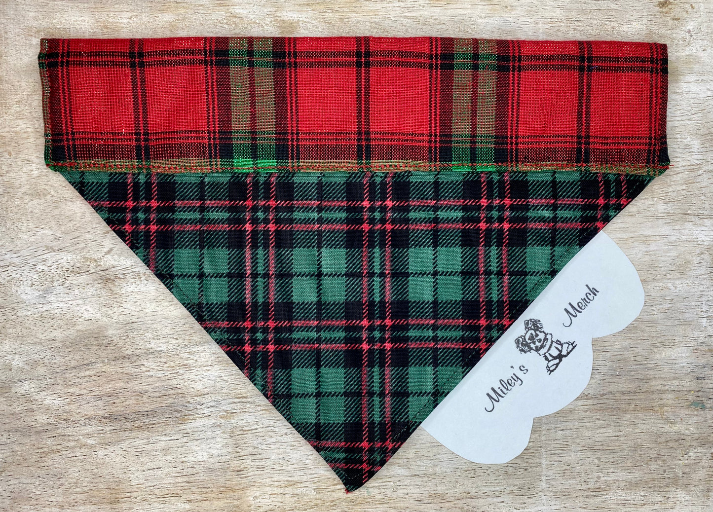 Over the Collar Dog Bandana, Reversible Dog Bandana, Red Plaid & Green Plaid