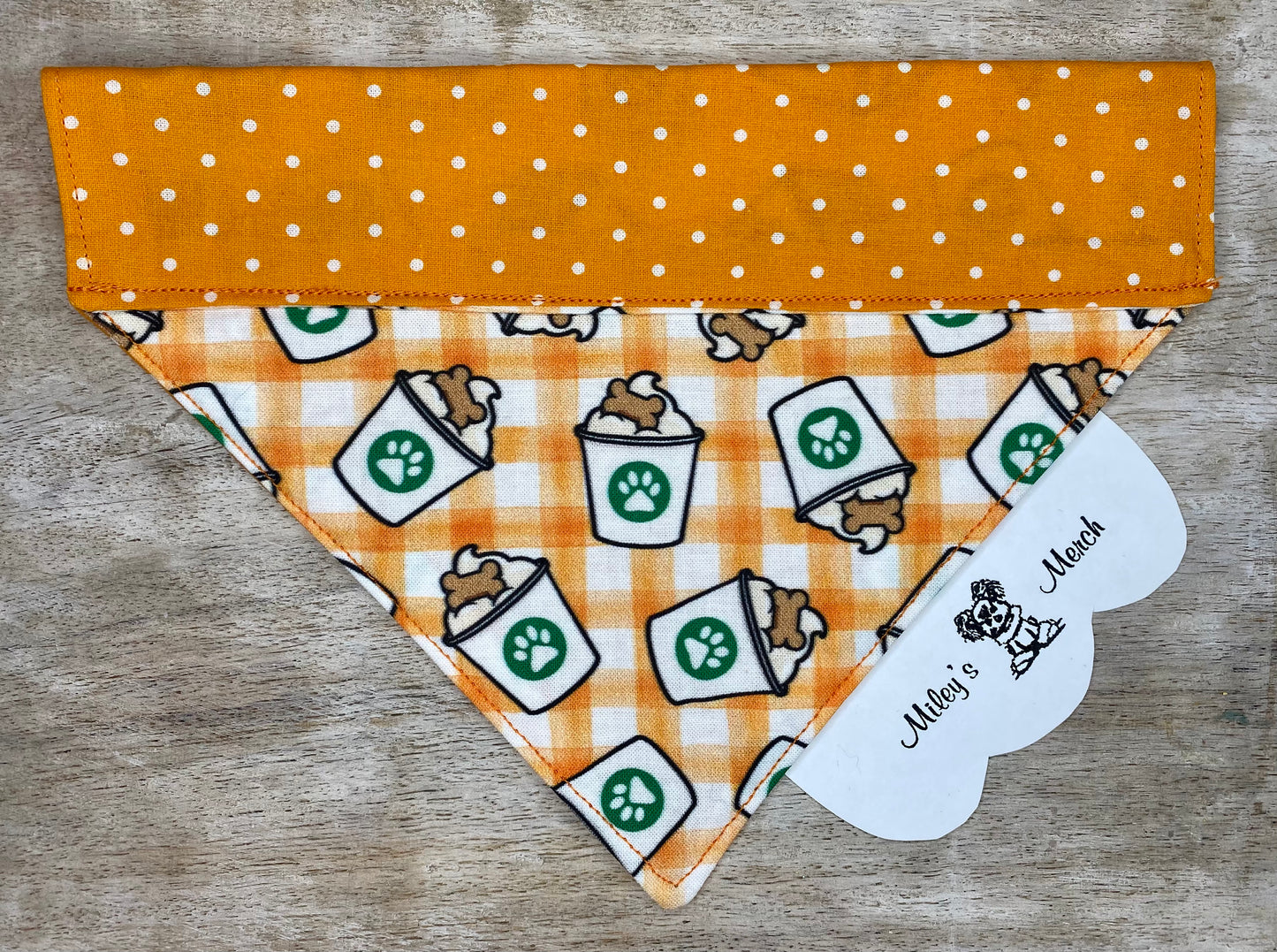 Over the Collar Dog Bandana, Reversible Dog Bandana, Poka Dots & Pupachinos