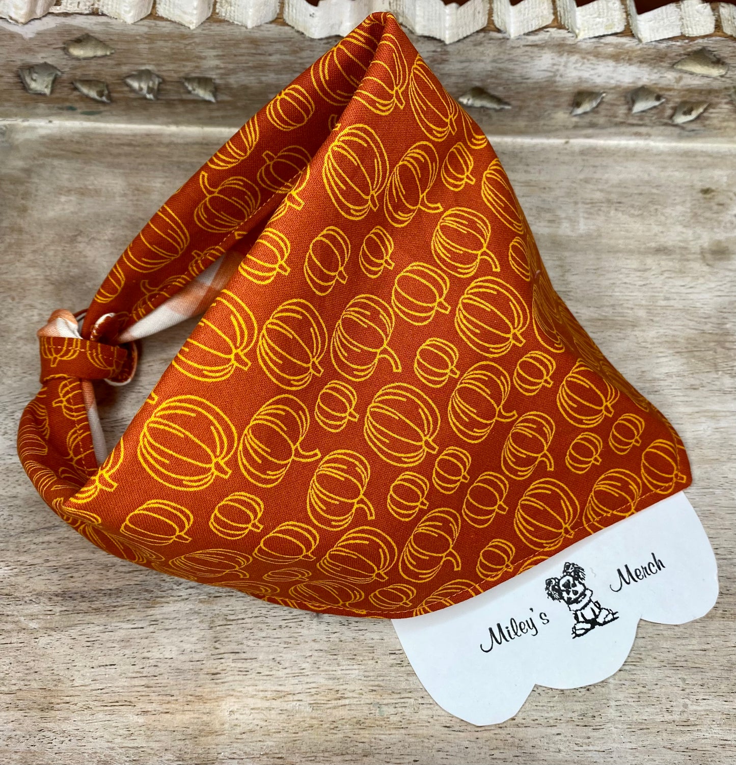 Tie on Dog Bandana, Reversible Dog Bandana, Orange Plaid & Pumpkins
