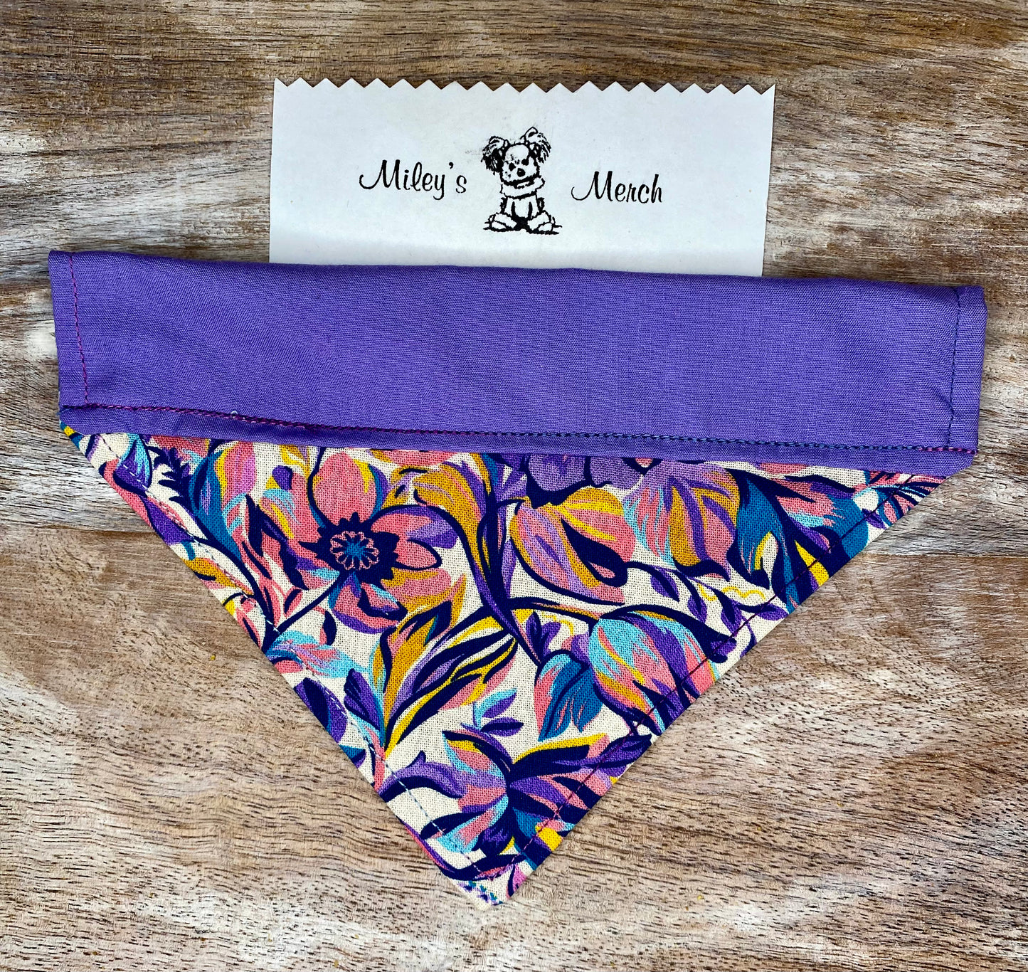 Over the Collar Dog Bandana, Reversible Dog Bandana, Purple & Flowers