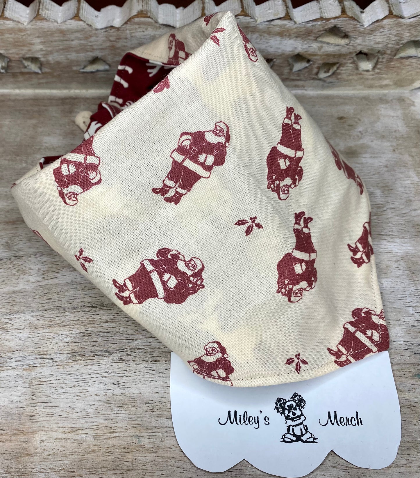 Tie on Dog Bandana, Reversible Dog Bandana, Reindeer & Santa’s