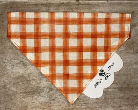 Over the Collar Dog Bandana, Reversible Dog Bandana, Orange Plaid & Pumpkins