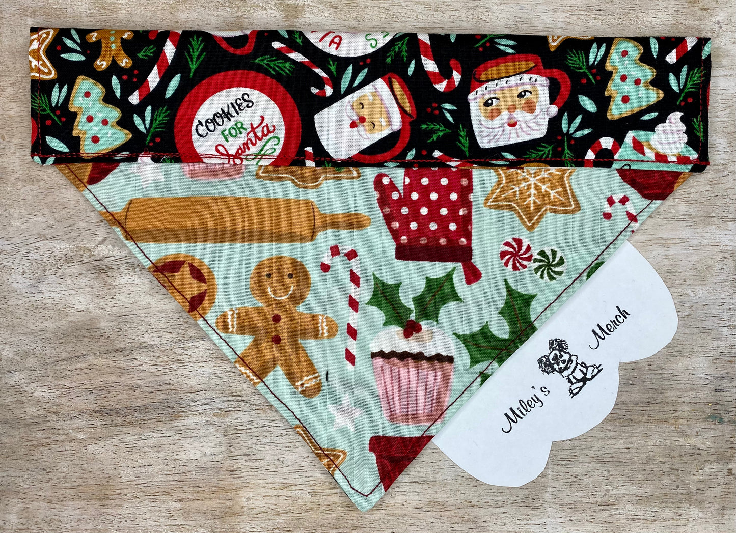 Over the Collar Dog Bandana, Reversible Dog Bandana, Santa Cookies & Baking Cookies