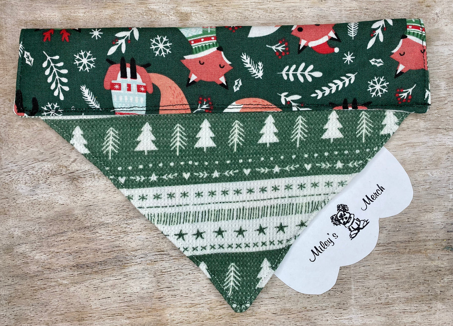 Over the Collar Dog Bandana, Reversible Dog Bandana, Foxes & Sweater Pattern