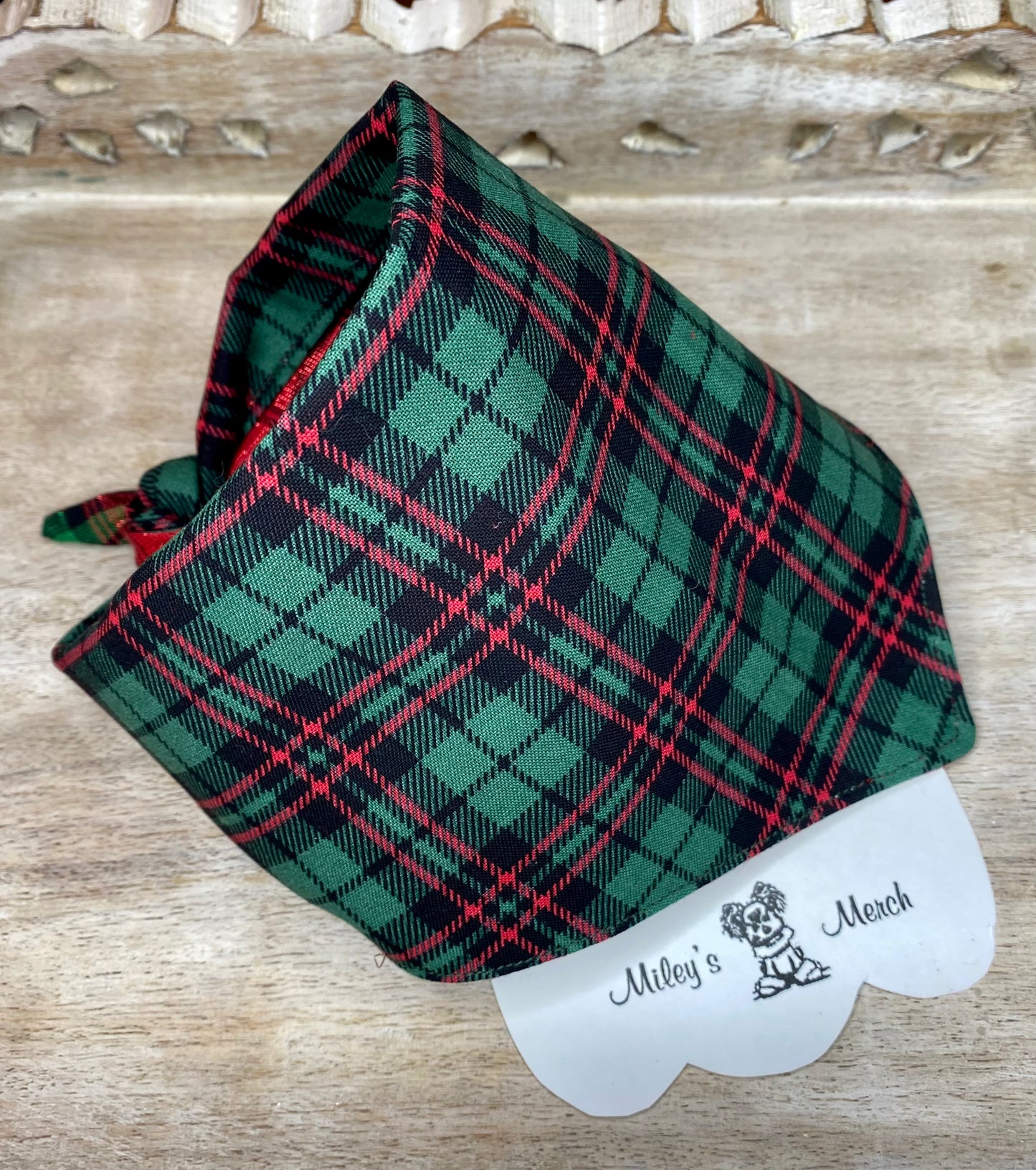 Tie on Dog Bandana, Reversible Dog Bandana, Red Plaid & Green Plaid