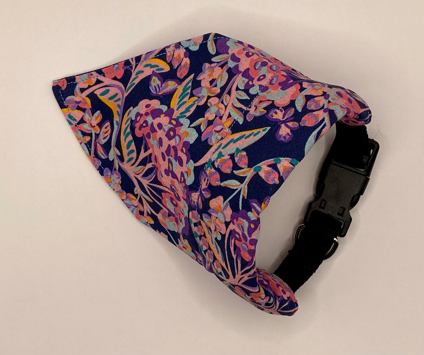 Over the Collar Dog Bandana, Reversible Dog Bandana, Navy Flowers