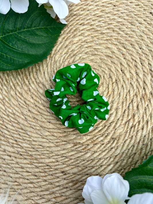 Hair Scrunchie, Match your pup, Green Poka Dot