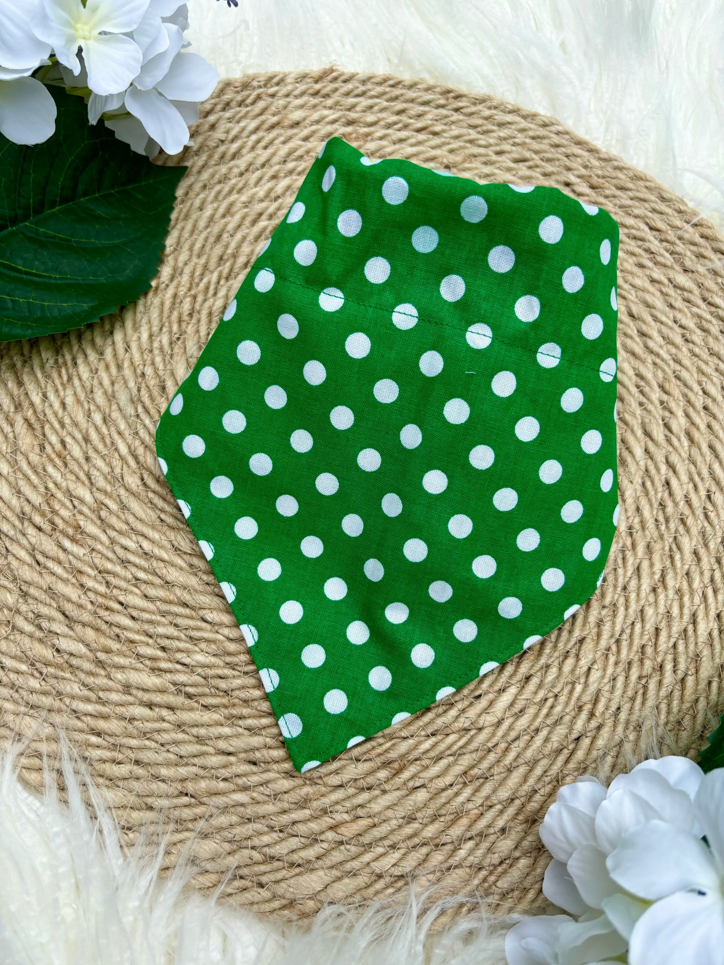 Over The Collar Dog Bandana, Reversible Dog Bandana, Citrus Stripe & Green Poka Dot