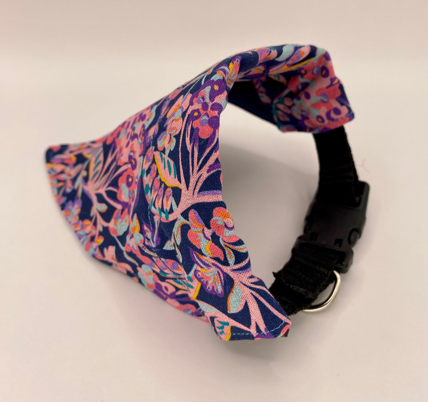 Over the Collar Dog Bandana, Reversible Dog Bandana, Navy Flowers