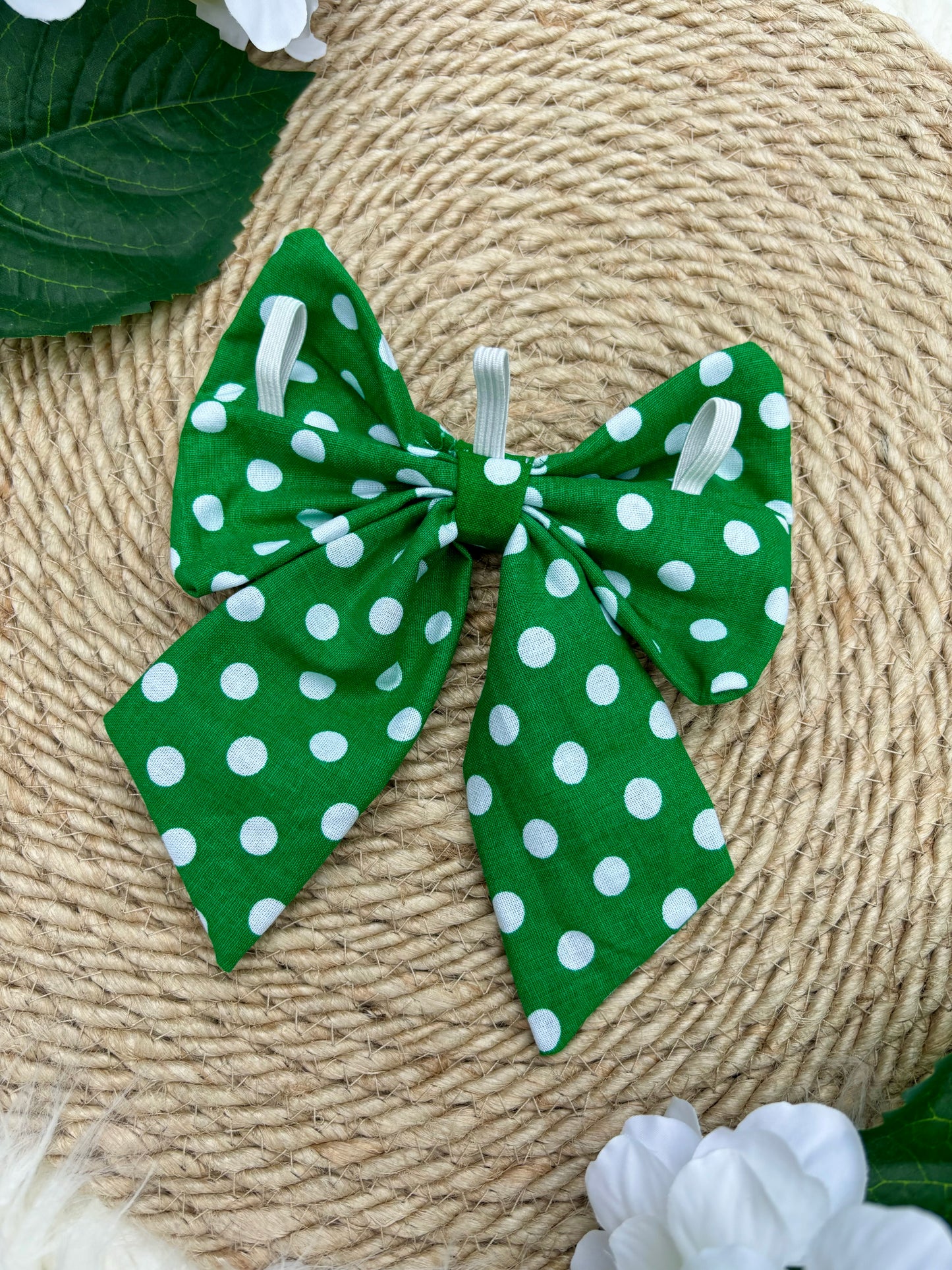 Sailor Dog Bow Tie, Green Poka Dot