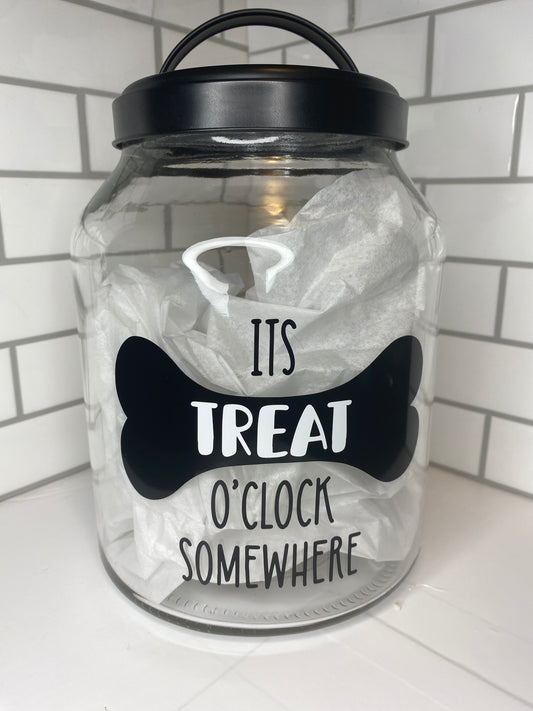 Dog Treat Glass Jar, Large Jar, It’s treat o’clock somewhere
