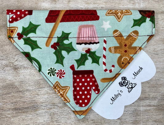 Over the Collar Dog Bandana, Reversible Dog Bandana, Baking Cookies & Santa Cookies Pattern