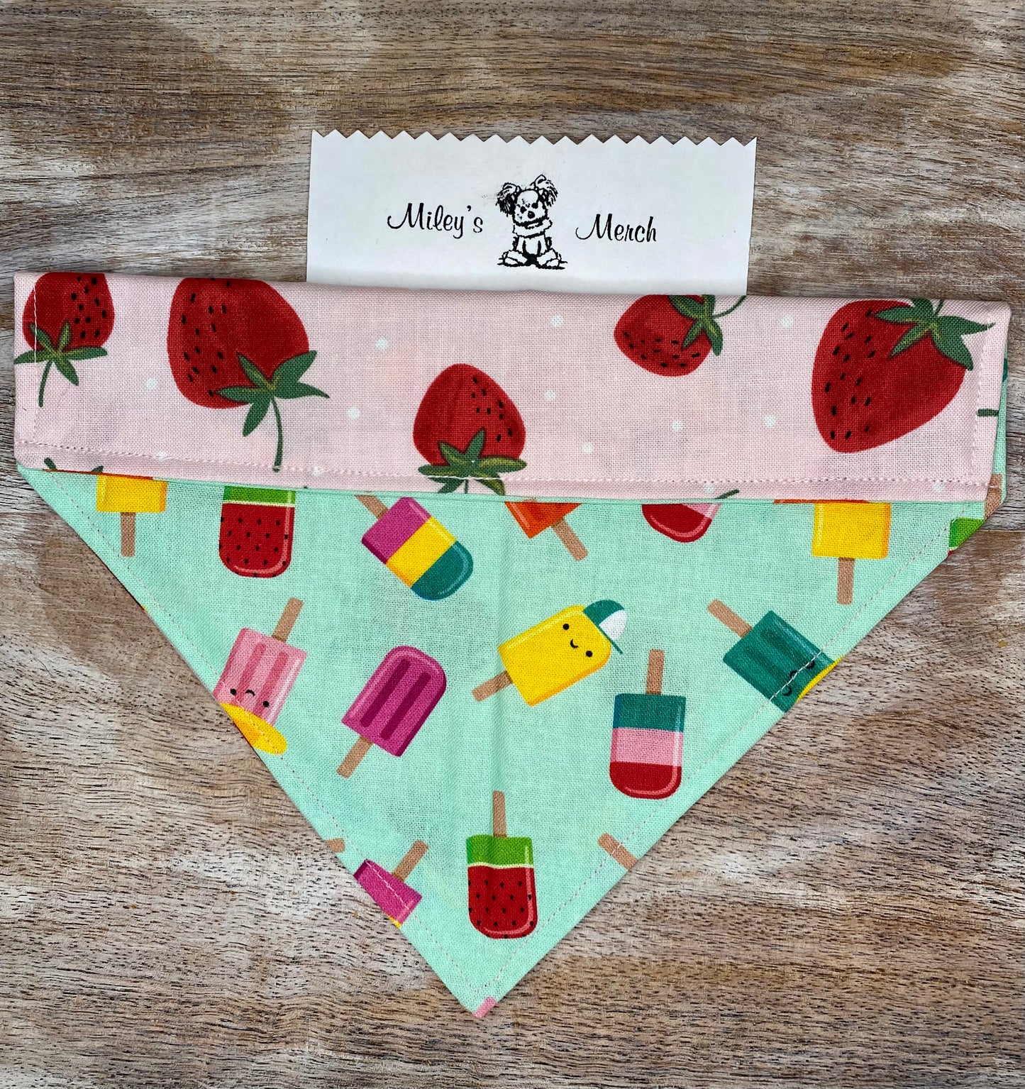 Over the Collar Dog Bandana, Reversible Dog Bandana, Strawberry & Popsicle