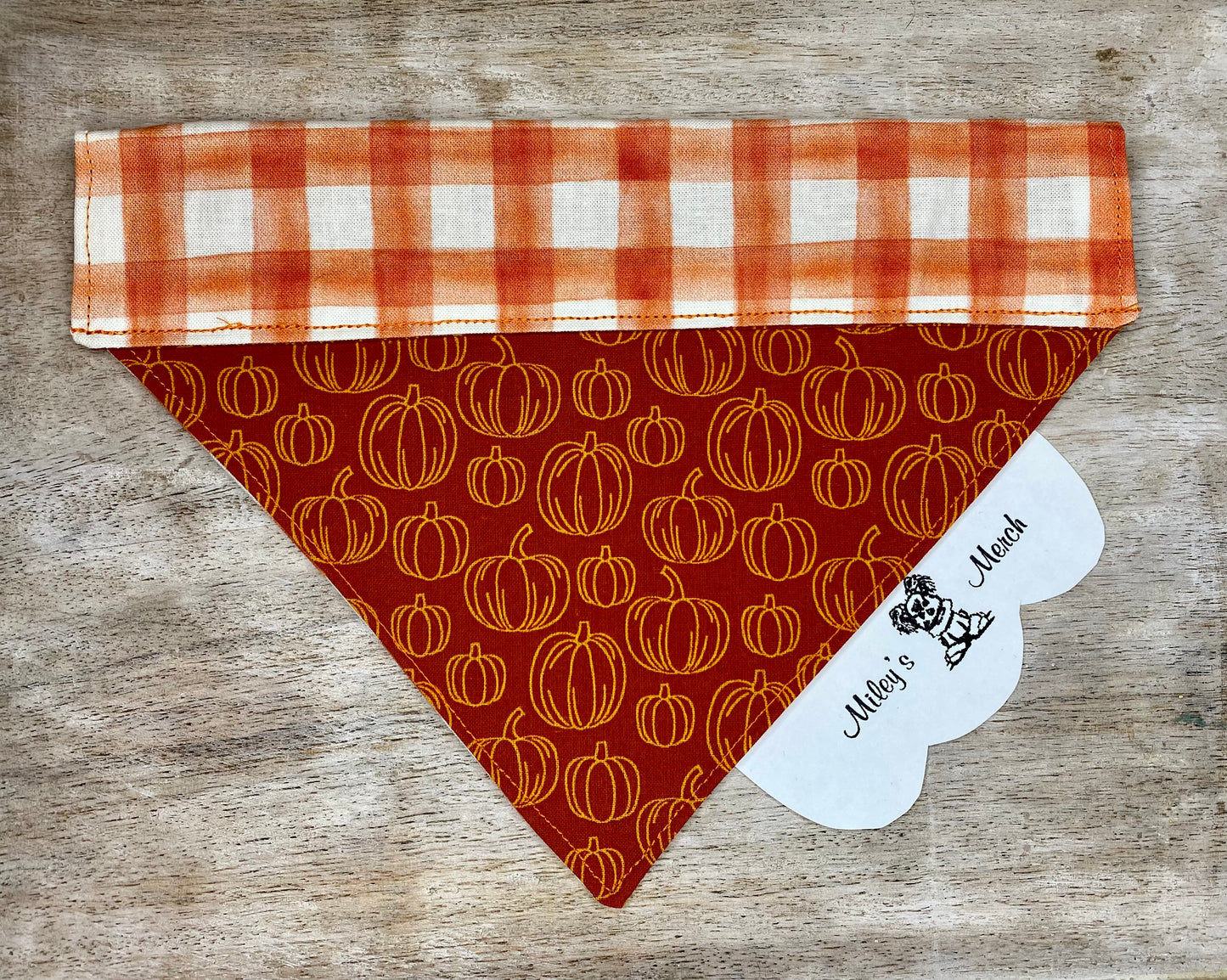 Over the Collar Dog Bandana, Reversible Dog Bandana, Orange Plaid & Pumpkins