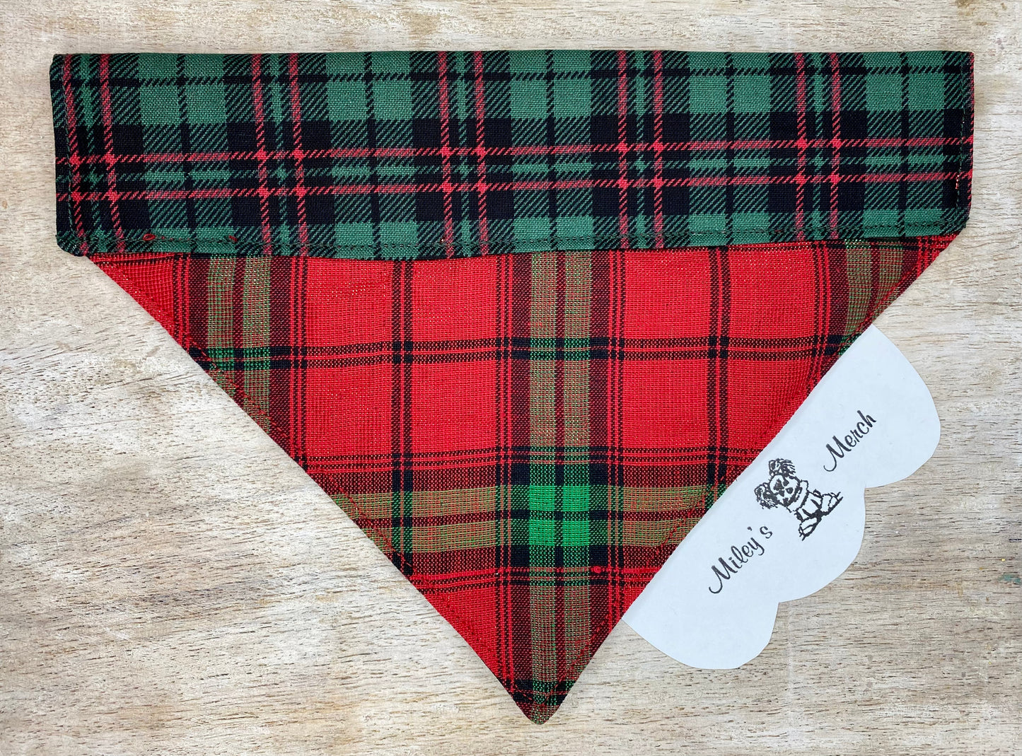 Over the Collar Dog Bandana, Reversible Dog Bandana, Green & Red Plaid