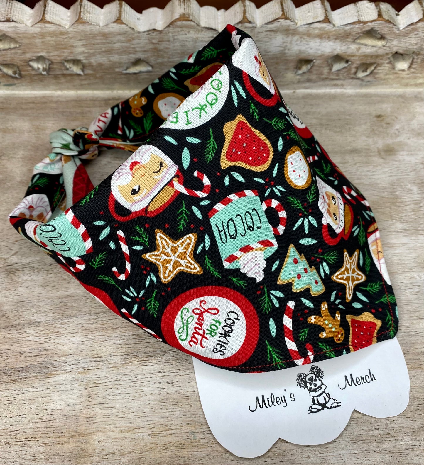 Tie on Dog Bandana, Reversible Dog Bandana, Baking Cookies & Santa Cookies Pattern