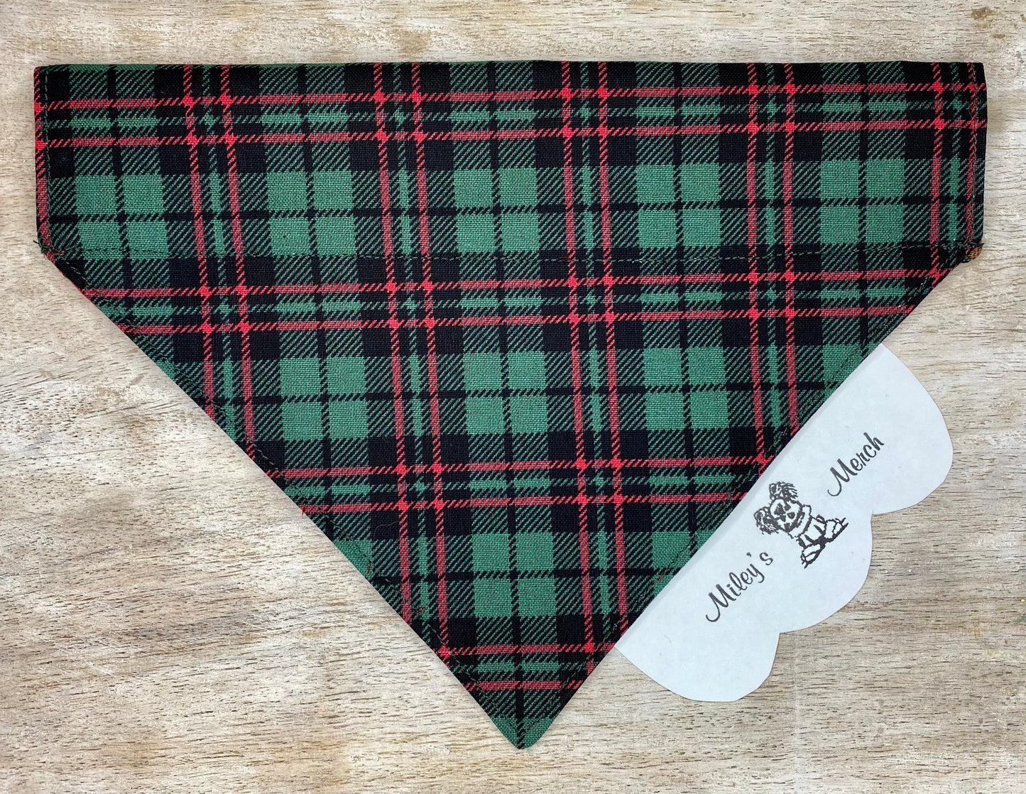 Over the Collar Dog Bandana, Reversible Dog Bandana, Green & Red Plaid